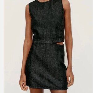 Zara Black Cutout Denim Dress NWT Women's Size Small Side Sleeveless Stretch
